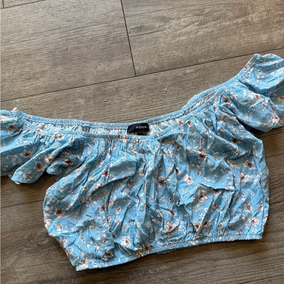 Aqua Blue Floral Crop Top - Picture 3 of 7